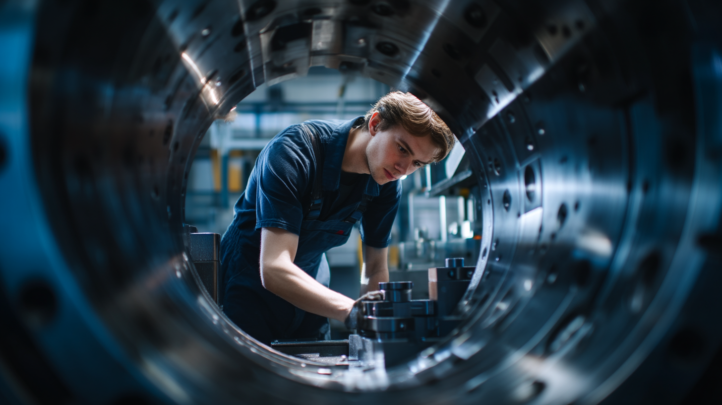 Arbeiter überwacht Flowforming-Anlage bei der Umsetzung von Forward vs. Reverse Flowforming für präzise Rohr- und Becherkomponenten