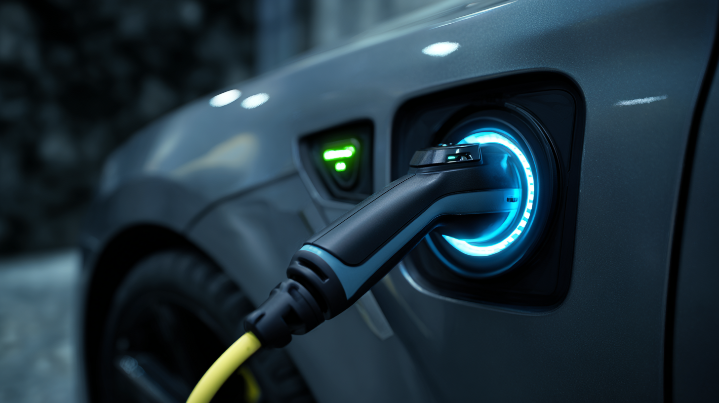 E-Auto an der Ladesäule mit sichtbarem Ladekabel – Symbol für präzise Bauteile durch Kaltumformtechnik für Elektromobilität